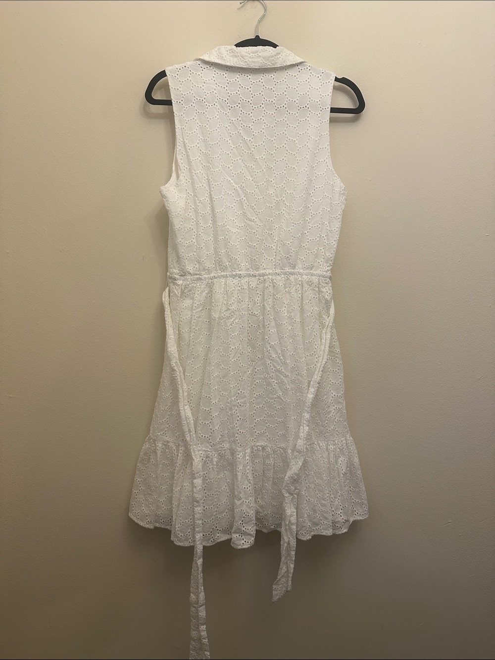 Draper James RSVP White Eyelet Sleeveless Collared Midi Dress w/ Tie Waist Sz L - Picture 3 of 3